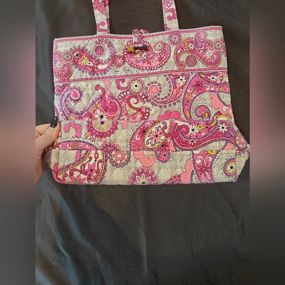 🤍Vera Bradley Pink Paisley Gray Medium Tote Bag - Picture 3 of 6